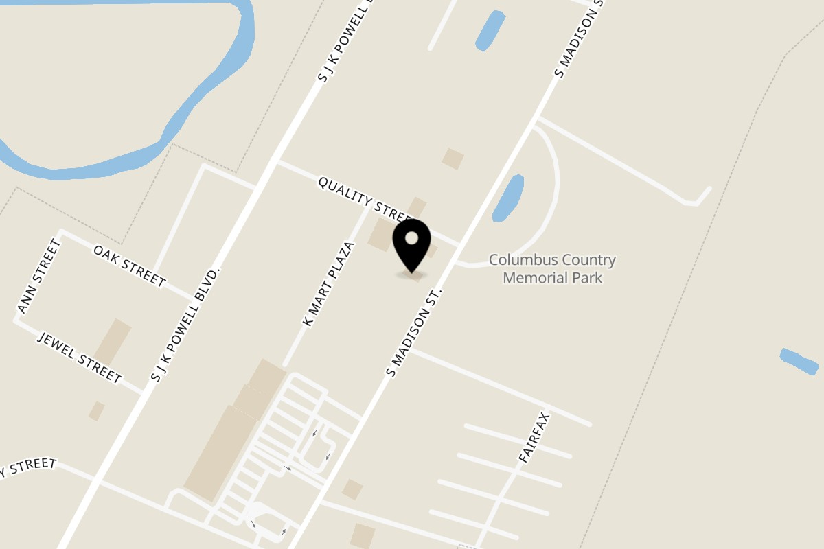 Map showing the location of Zeko's Italian Restaurant on 1306 S Madison St in Whiteville